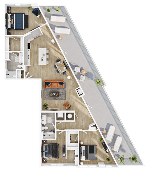 Floor plan for 3 beds, 2 baths, 1556 sqft